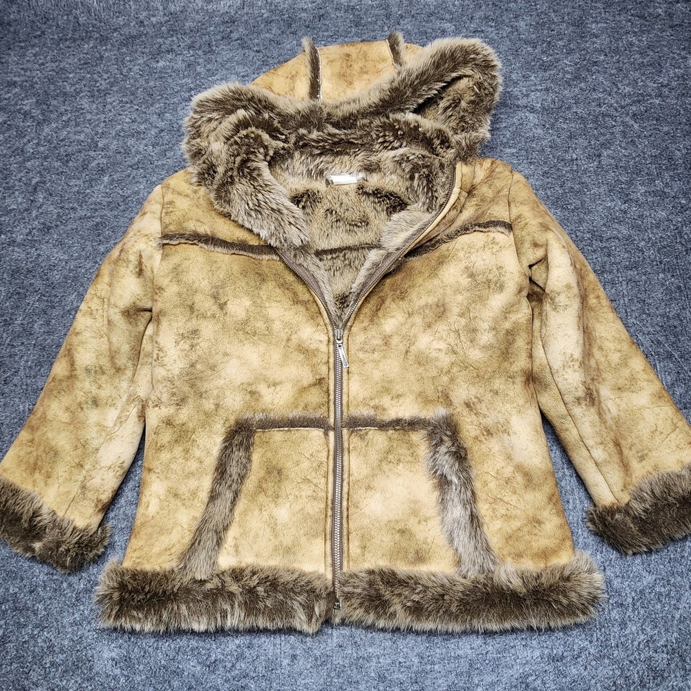 Widgeon Girls Brown‎ Faux Suede Fur Lined Hooded Brown Jacket Coat 10 Penny Lane